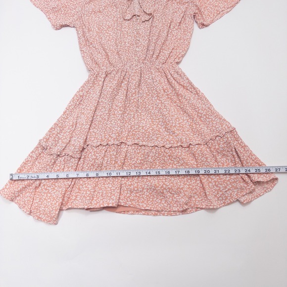 Abercrombie & Fitch Peach White Mini Dress Women's Small Tie Neck - Picture 8 of 16